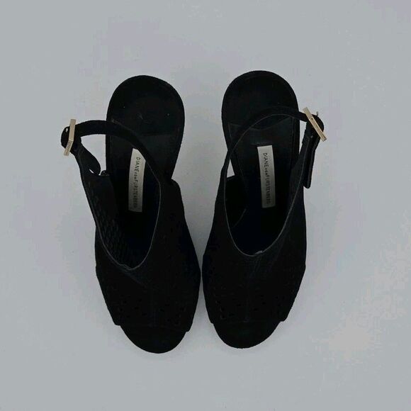 Diane von Furstenberg Black Heels Peep Toe Mules Ankle Strap Size 7M EUC - Picture 5 of 11